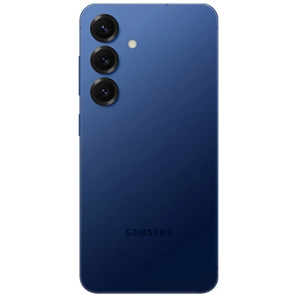 Galaxy S25 Azul naval, composición frontal y posterior oficial; visual de referencia, no inventario confirmado de Tecno Express