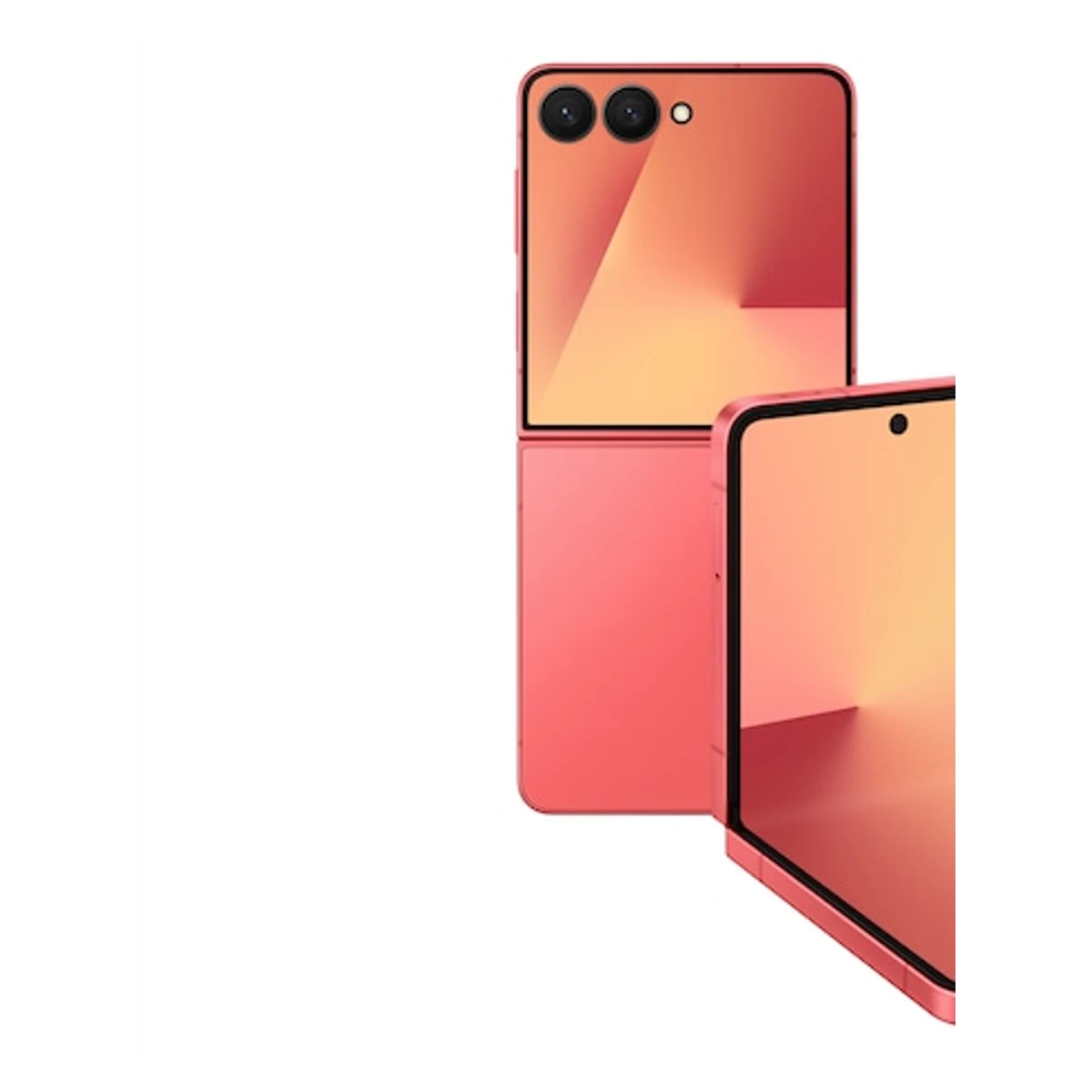 Galaxy Z Flip7 Coral, detalle posterior oficial; visual de referencia, no inventario confirmado de Tecno Express