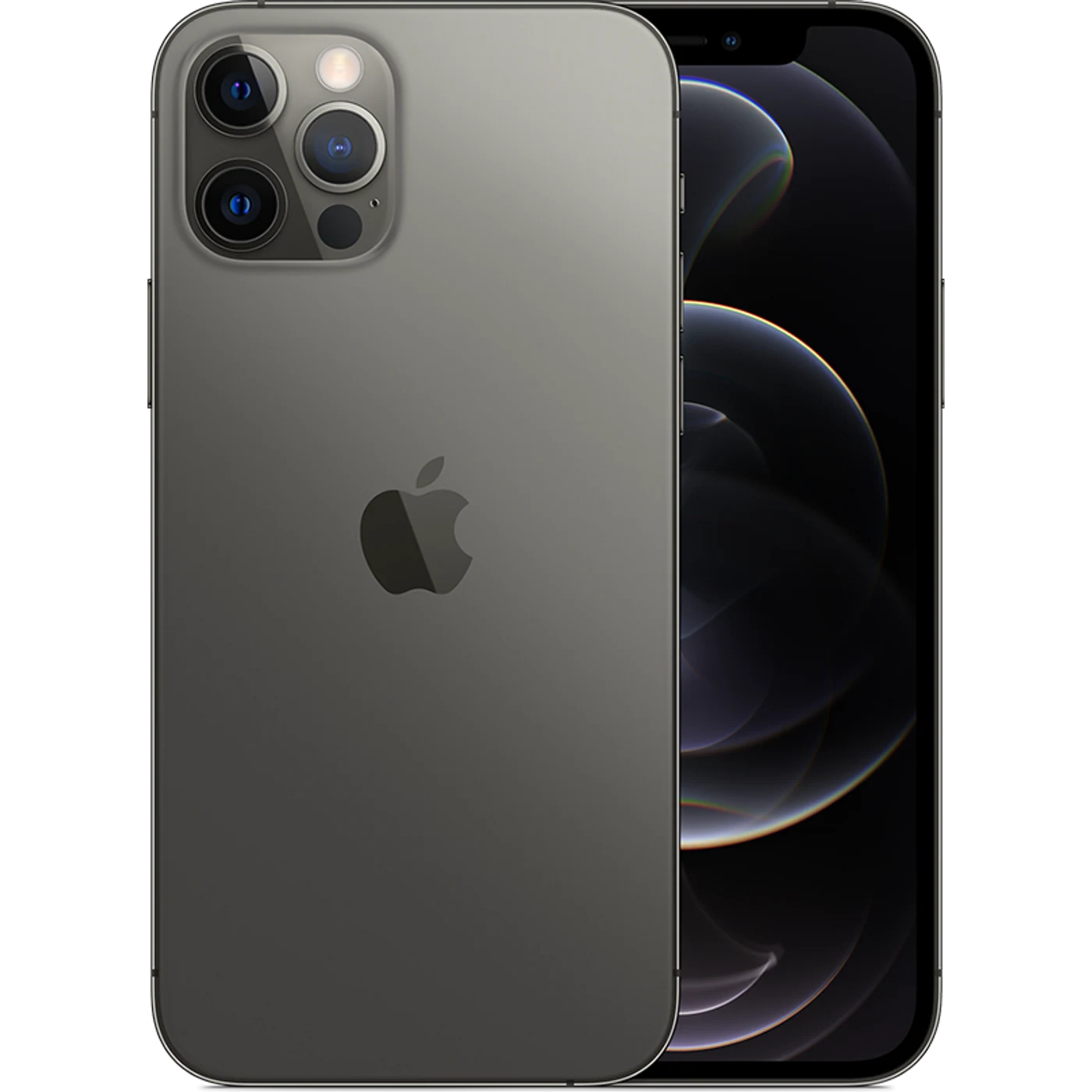iPhone 12 Pro Grafito, composición frontal y posterior oficial; visual de referencia, no inventario confirmado de Tecno Express