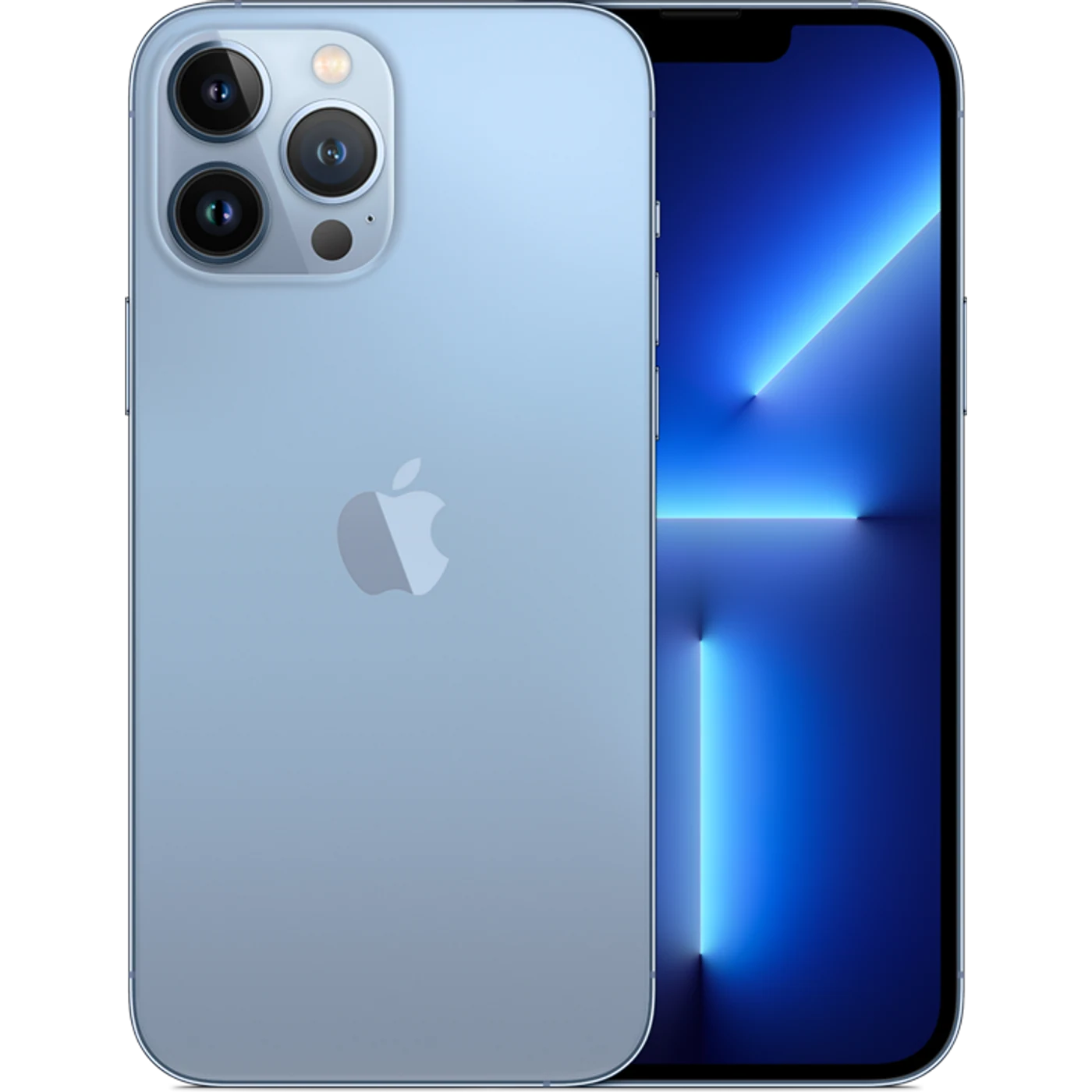 iPhone 13 Pro Max Azul sierra, composición frontal y posterior oficial; visual de referencia, no inventario confirmado de Tecno Express