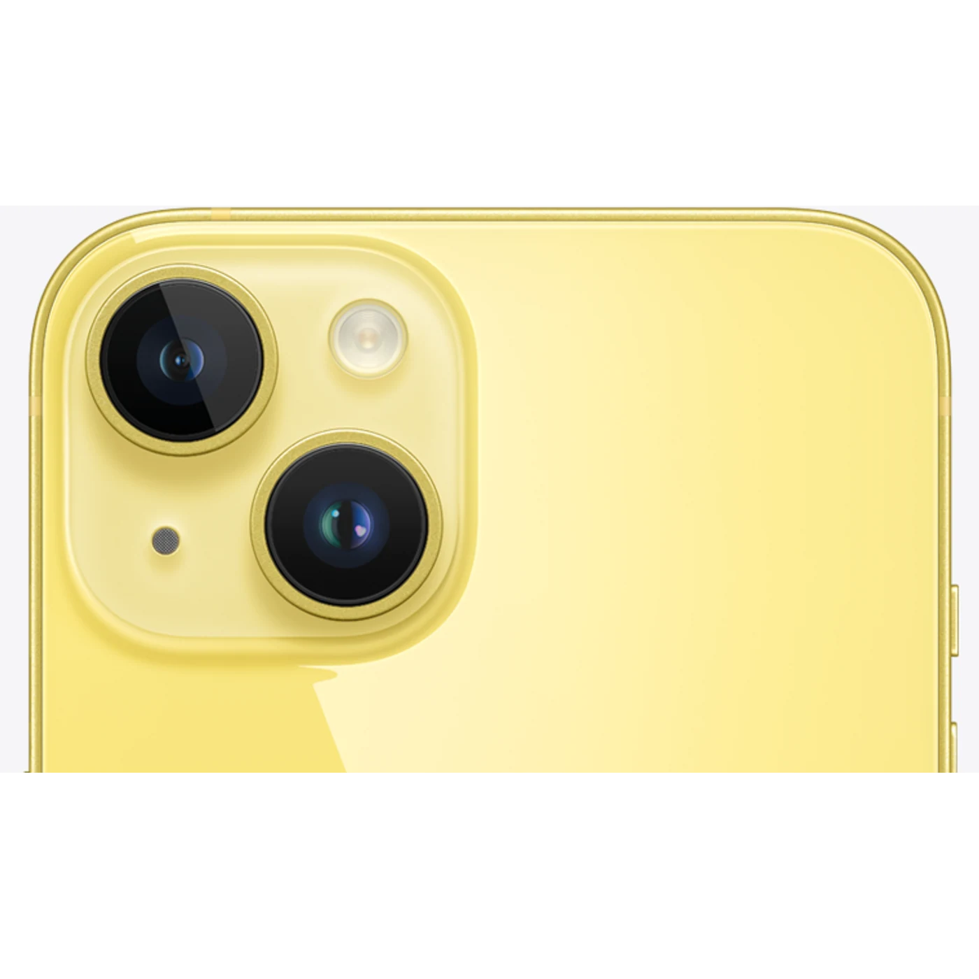 iPhone 14 Amarillo, detalle posterior oficial; visual de referencia, no inventario confirmado de Tecno Express