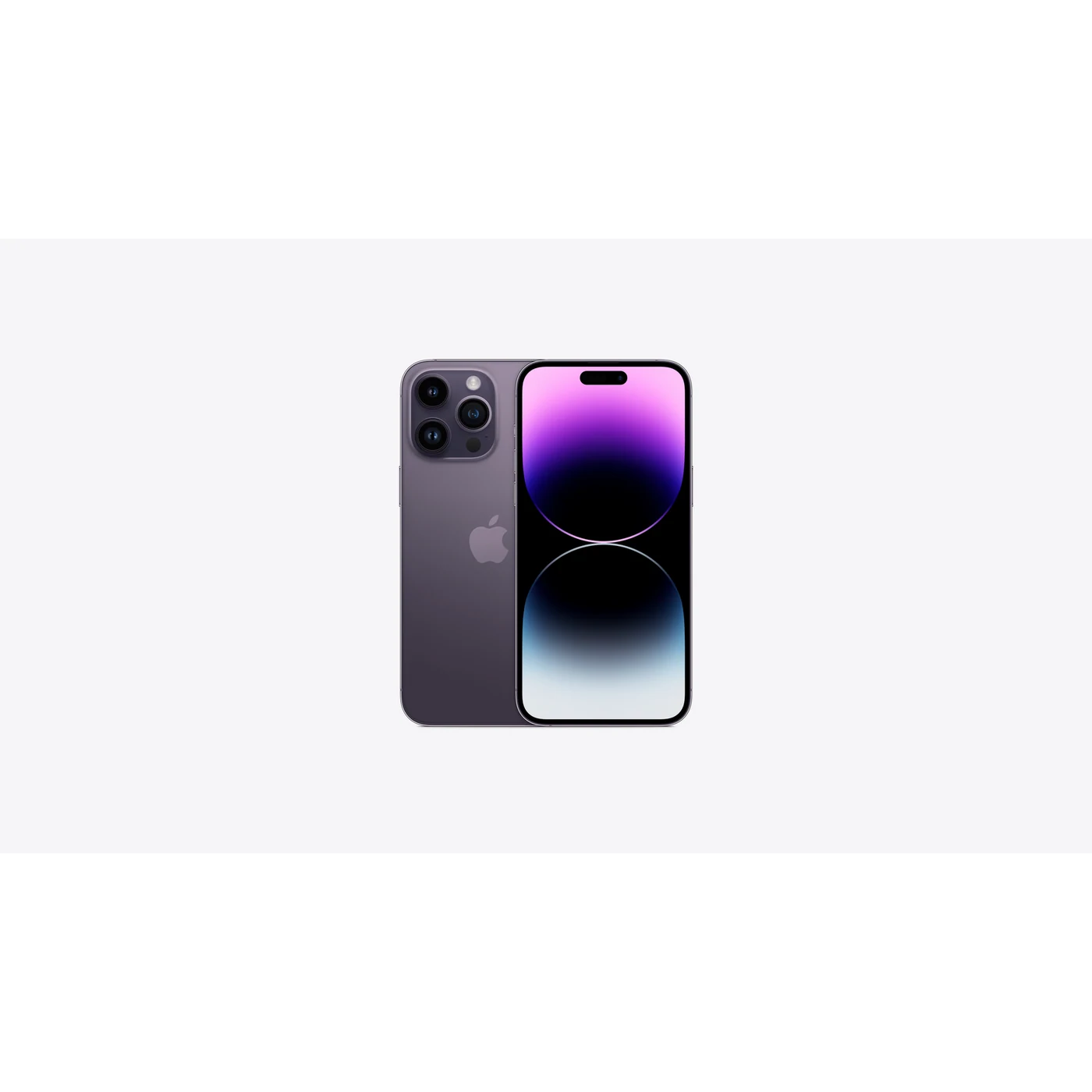 iPhone 14 Pro Max Morado profundo, composición frontal y posterior oficial; visual de referencia, no inventario confirmado de Tecno Express