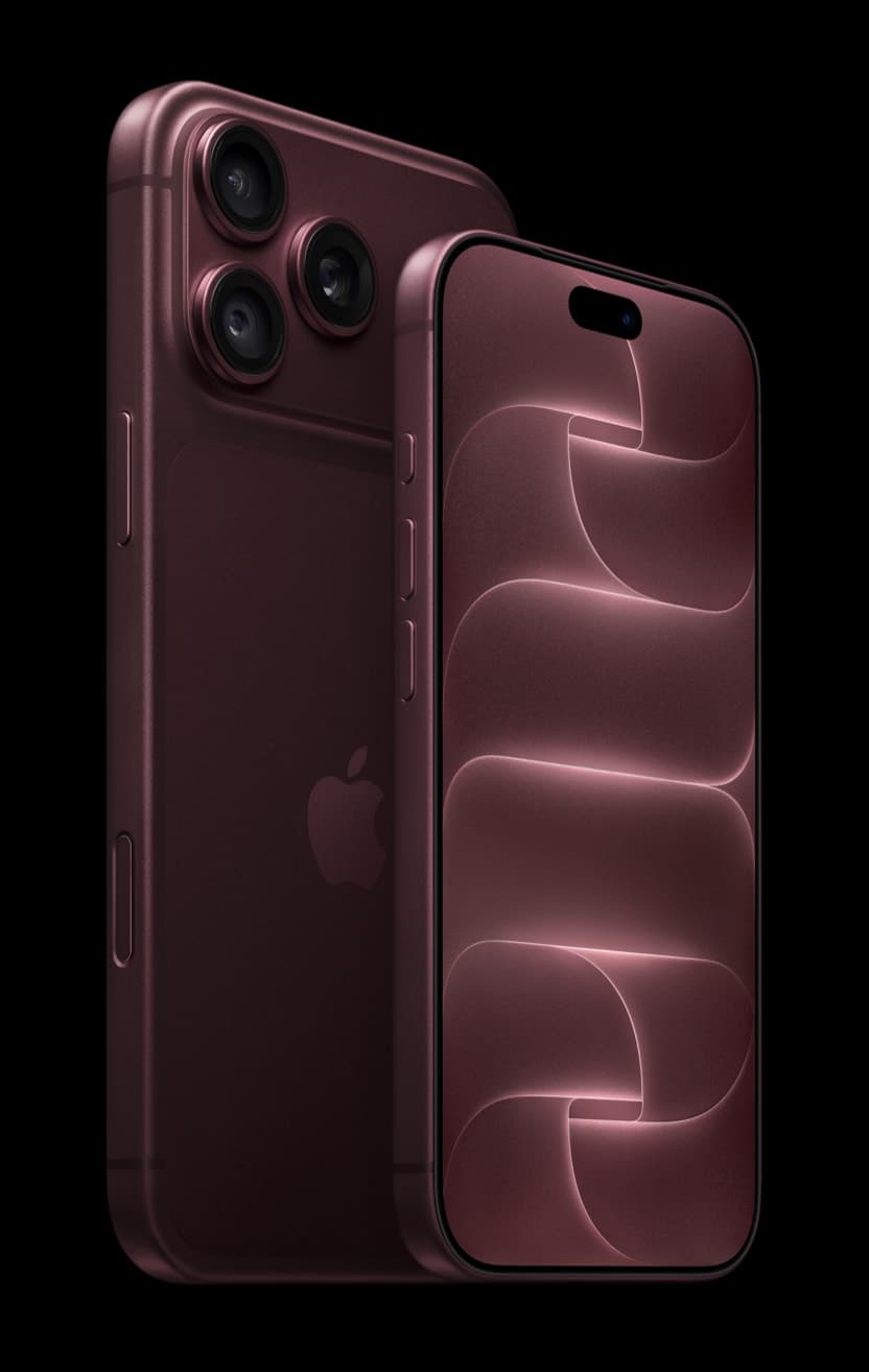iPhone 18 Pro visto de frente junto al iPhone 18 Pro Max en color borgoña, ambos completos